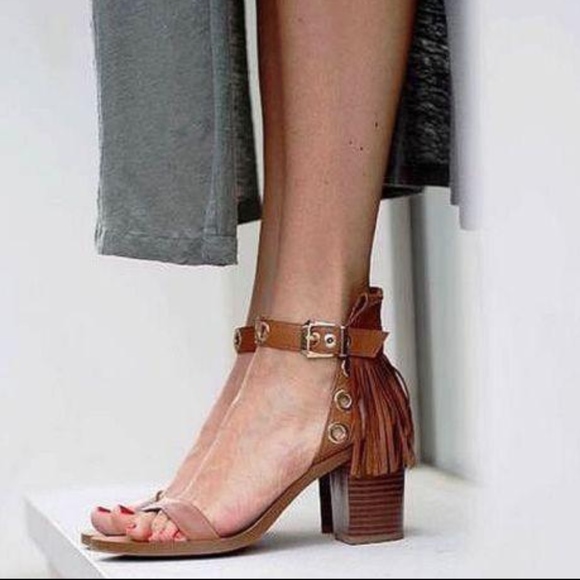Zara Brown Leather Fringe Grommet Strappy Sandals - Picture 2 of 8
